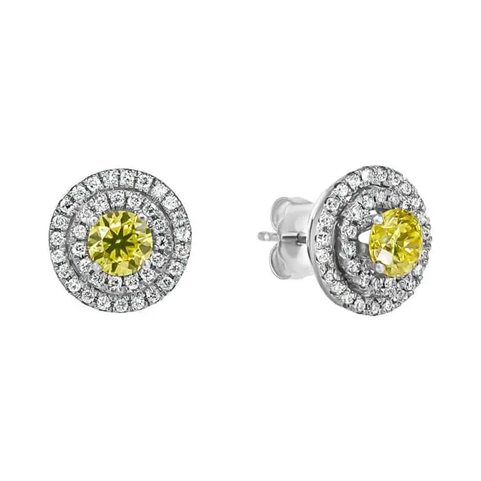 עגילי יהלומים צהובים Fancy Yellow זהב לבן 18K 2 קראט