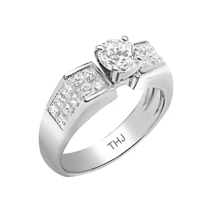 טבעת אירוסין זהב לבן 18K יהלום מרכזי 0.90CT