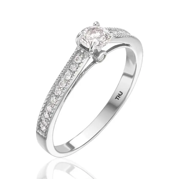 טבעת סוליטר זהב לבן 14K 0.25CT | R5506