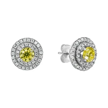 עגילי יהלומים צהובים Fancy Yellow זהב לבן 18K 2 קראט