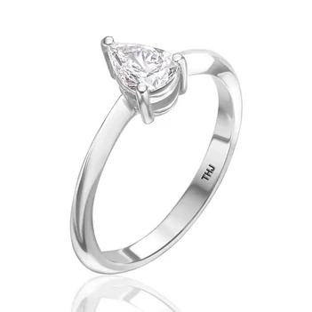 טבעת אירוסין יהלום טיפה זהב לבן 14K 0.30CT
