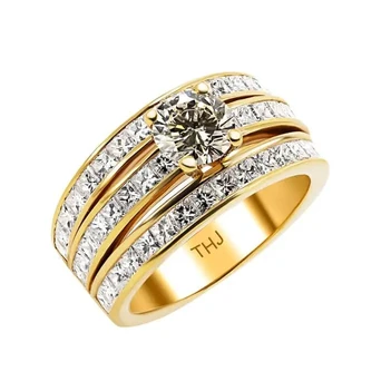 טבעת אירוסין זהב צהוב 18K 1.00CT עם יהלומי פרינסס